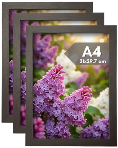 NOOGUI - Bilderrahmen a4 - Schwarzes Holz - 21×30 cm - Mit Antireflex‑Plexiglas - Für Fotos, Urkunden, Poster oder Puzzle - Vertikale und horizontale Positionierung - Stärke 2 cm - 3er-pack