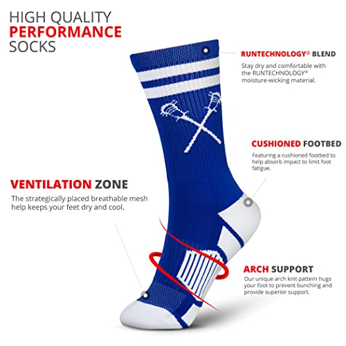 Image of ChalkTalkSPORTS Lacrosse Socks - Cushioned Mid-Calf Crew - Crossed Sticks | Moisture-Wicking Performance Blend, Athletic Lax Gear, Stay-Up Technology, Arch Support, Breathable, Boys and Men