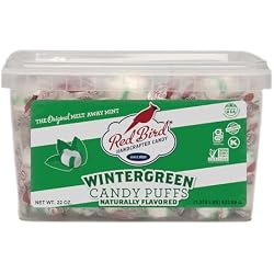 Red Bird Soft Wintergreen Candy Mint Puffs, Individually Wrapped, 22 oz tub | Top 9 Allergen Free