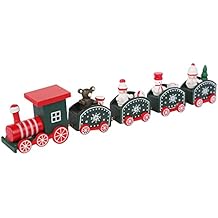 Christmas Wooden Train Set Five-Section Mini Train Set Christmas Party Tabletop Decoration Snowman Ornament Under Xmas Tree Decors Party Favor Home Decor Train-Green