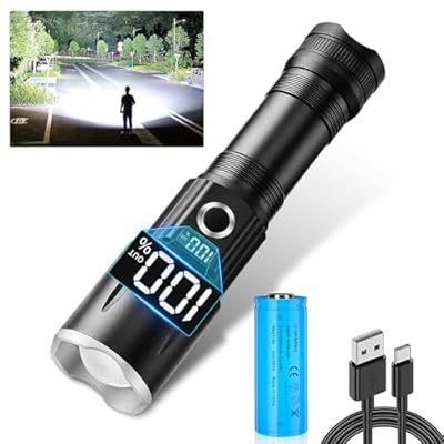 懐中電灯【2023新登場 記憶機能 液晶画面デジタル残量 ledライト 】 強力 軍用 最強 超高輝度 1000000ルーメン 超長遠射 明るいライト 多機能調光 ズーム式 手持ちライト 軽量 作業ライト USB充電式 ハンドライト 電池式 フラッシュライト 新型 大容量 作業灯 IPX6防水 防災 地震 停電対策 応急手当品 登山 釣り キャンプ へっとライト