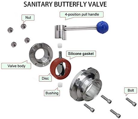 DERNORD Sanitary Butterfly Valve with Pull Handle Stainless Steel 304 Tri Clamp Clover 1.5 Inch
