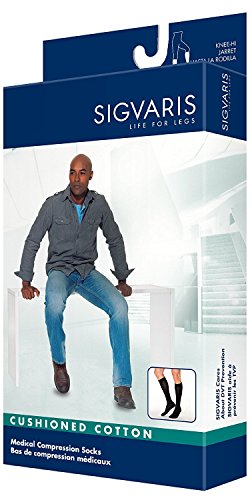 Image of SIGVARIS Men's Motion Cushioned Cotton 360 Closed Toe Calf-High Socks 20-30mmHg - Black - Small Long