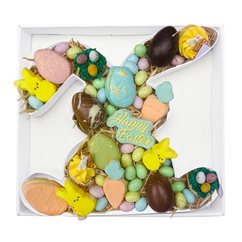 12.5inch Fillable Paper Mache Easter Bunny Cardboard Cutouts Charcuterie Board Food Sweet Cupcake Tray Party Decorative Box (Bunny, White)