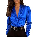 UHouse Chemisier Satin Femme Vetement Manches Longues Habit Business Haut Décontracté Tee Shirt Leger Teeshirt Fin Cut Chemisiers et Blouses Ample Chemise Ete Blouse 02 Bleu XL