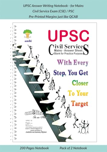 Image of amblitz UPSC Mains Answer Sheet | 200 Pages | Pack of 2 Notebooks | Blank with Pre-Printed Margin for Practice | Spiral Notebook | A4 Size | 70 GSM Thick Paper |