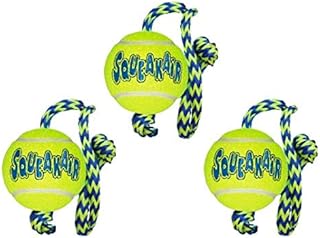 KONG SqueakAir Ball with Rope Dog Toy, Medium x 3