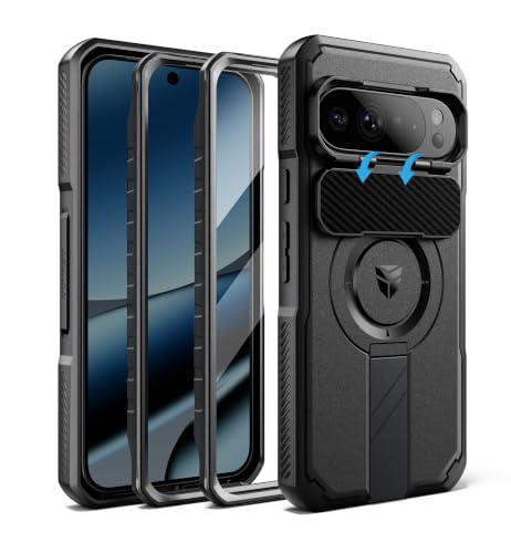 Dexnor Google Pixel 10 Pro XL�p�P�[�X�A�J�����J�o�[���L�b�N�X�^���h����ʕی�t�B������2�̃t���[���t���AMagSafe�Ή��A���ȑϏՌ��o���p�[�P�[�X�A�}�O�l�b�g���ی�J�o�[,�u���b�N