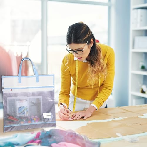 Image of 16.5 Inch Sew Project Bag Sew Quilting Storage Bags with Zipper Portable Embroidery Craft Organizer Storage Bag Mesh Vinyl Zipper Pouch for Art and Wearable Craft