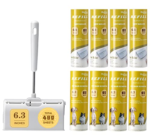 Large Surface Lint Roller Extra Sticky With Dust-Proof Cover 6.3'' Wider 480 Sheets/8 Refills, Pet Dog & Cat Hair Remover For Furniture Clothes Carpet Floor Car, A Great Sticky Tape Roller #TOP6