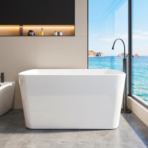 GarveeLife 49" Acrylic Freestanding Soaking Bathtub, Deep Ergonomic Design,cUPC Certified Bath Tub, Double-Walled Insulation, Matte Drain & Overflow, Easy Install, Modern Bathroom Tub, All White