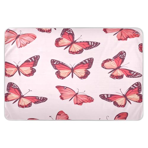 Takiito Pink Butterflies Bed Pad Reusable Bed Underpad Washable Waterproof Leak-Proof Quick Dry Incontinence Pee Pad for Toddlers Kids Adults Pets 34x52 in