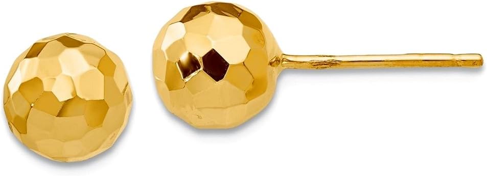 14k Yellow Gold Polished and Sparkle-Cut 7mm Ball Post Earrings 7x7mm Wide Ball Earring for Women