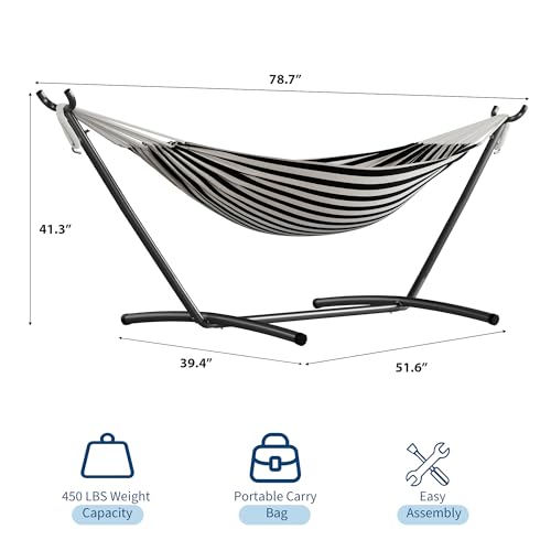 GarveeLife Double 2 Person Hammock, Indoor Outdoor Standing Hammock with Space Saving Steel Stand, Carry Bag, 450 LBS Weight Capacity, Suitable for Garden Camping Beach, Black by GarveeLife - Image 7