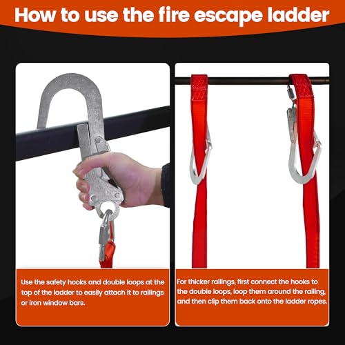 Fire Escape Ladder, 13 Ft 2 Story Collapsible Lightweight Ladder with 2 Heavy Hooks & Wide Feet, Reusable Anti-Slip Emergency Ladder for Windows & Balconies by POPUPARTY - Image 5