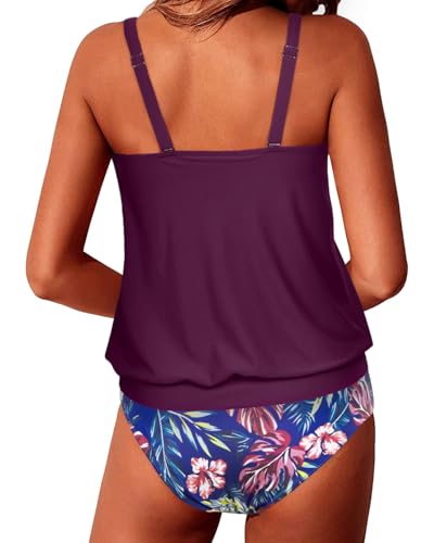 Image of Yonique Two Piece Tankini Swimsuits for Women Blouson Bathing Suits Modest Swimwear