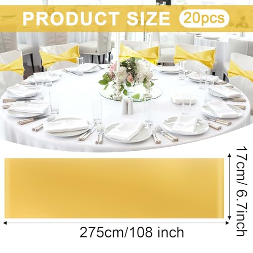 LLOUSSAK 20 PCS Gold Chair Sashes Bows Wedding Satin Chair Sashes Universal Ribbon Wedding Chairs Decorations Chairs Covers for Wedden, Party, Reception, Events Banquets (7 x 108 Inch)