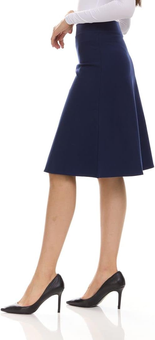 Women’s A-Line Circle Skater Knee Length Skirt- Elastic Waist Business Office Skirt - Image 6