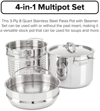 Viking Culinary 3-Ply Stainless Steel Pasta Pot, 8 Quart, Includes Pasta & Steamer Insert & Culinary Contemporary 3-Ply Stainless Steel Saucepan, 2.4 Quart - Thumbnail 5