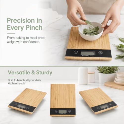 Image of Digital Food Scale,Multi-Functional Kitchen Appliance,Precise Weight Measuring and Portion Control,Baking and Cooking Made Simple,Stainless Steel Platform (Wooden Rectangle)