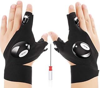 1 Pair of 2 LED Flashlight Glove Outdoor Fishing Gloves and Screwdriver for Repairing and Working in Places,Men/Women Tool Gadgets Gifts for Handyman