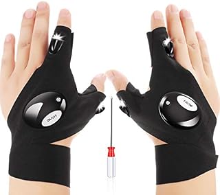 Mudder 1 Pair of 2 LED Flashlight Glove Outdoor Fishing Gloves and Screwdriver
