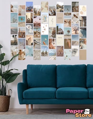 Image of Paper9store Pack Of 50 Aesthetic Wall Collage Kit - 4?6 Inches Self Adhesive Wall Posters For Bedroom, Living Room, Office A6 Size (Beach netural)