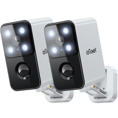ieGeek Caméras de sécurité d'extérieur sans fil rotatives à 180 ° pour la maison et l'extérieur, caméra WiFi alimentée par batterie 2K avec détection de mouvement AI, projecteur/sirène, vision