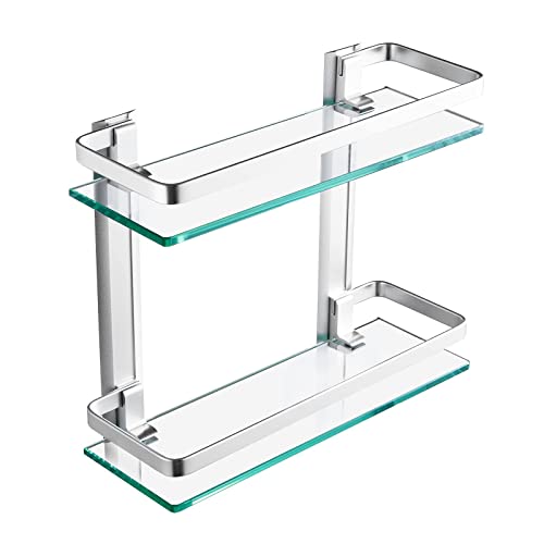 KES Estanteria Baño Estanteria Cristal Baño Estantes Vidrio Templado 8mm Estante Ducha 2 Niveles...