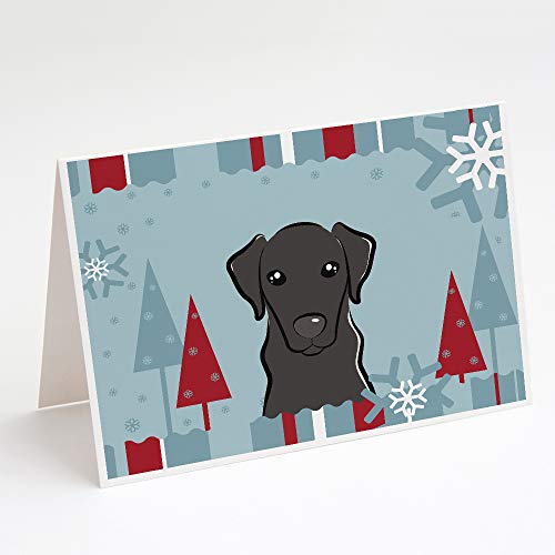 Caroline's Treasures BB1731GCA7P Winter Holiday Black Labrador Greeting Cards and Envelopes Pack of 8 Blank Cards with Envelopes Whimsical A7 Size 5x7 Blank Note Cards
