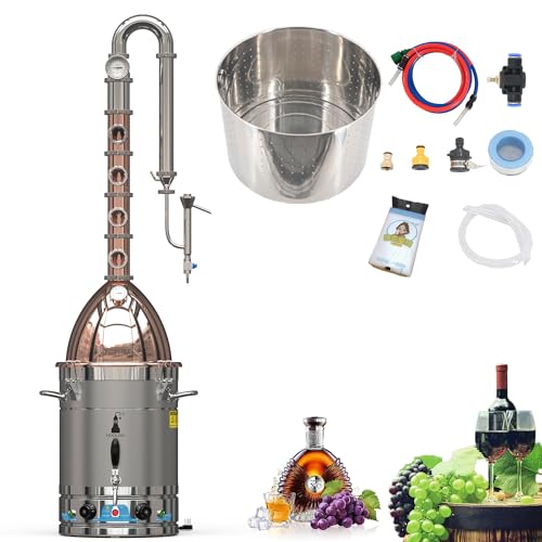 HOOLOO 110V Electric Alcohol Still 13.7Gal/52L Home Brew Kit with Copper Top, Copper Column,for DIY Brandy, Whisky, Rum, Distilled Water Wine Making SKit(RST-65)