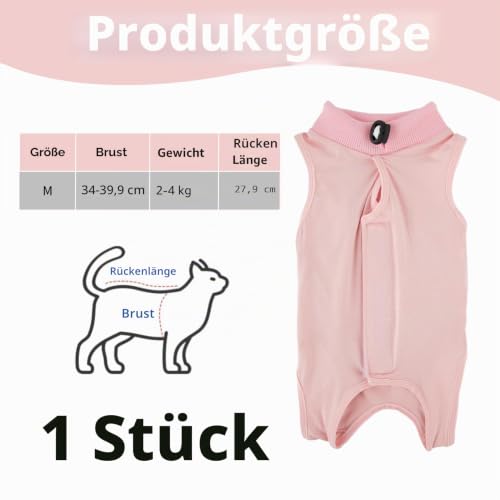 Katzenbody Nach Op,Katzen Body Für Katzen Operation,OP Body Katze,Recovery Suit Katze,Professioneller Genesungsanzug für Katzen bei Bauchwunden oder Hautkrankheiten,E-Halsband-Alternative (Rosa,M)