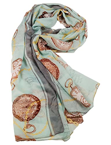 Ib-Ip Women's Clock Print Stylish Gorgeous Lightweight Large Long Fashion Scarf, Size: One Size, Light Moss #TOP4