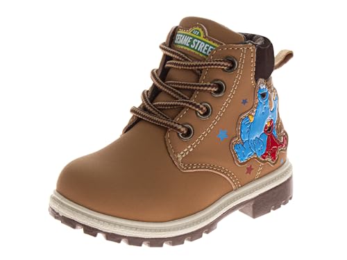 Sesame Street Boots Ankle High Workboot - Trekking Walking Climbing Hiking Boot for Kids - Elmo and Cookie Monster (Size 7 Toddler)