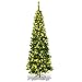 COSTWAY Albero di Natale 135/200/225 cm, Albero di Natale Slim con 150/250/350 Luci a LED Calde, 226/708/1085 Rami Folti e Base di Metallo, Ideale per Casa, Ufficio e Negozio (200 cm)