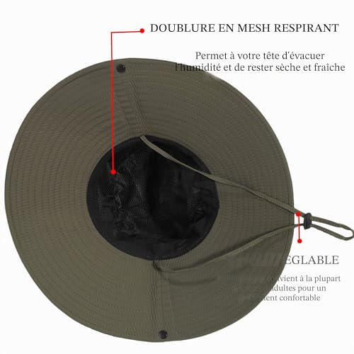 ZLYC Chapeau Boonie à Large Bord imperméable pour Homme - Chapeau de Soleil d'extérieur - Protection Solaire, L – vue 6