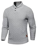 Suvifuly Mens Thermal Pullover Sweaters Long Sleeves Slim Fit Pure Cotton Sweaters Stand Collar Knitted Buttons Winter Gray