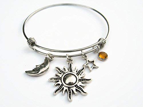Personalized Sun Moon & Star Bracelet, Expandable Stainless Steel Bangle Bracelet, Nature Bracelet, Celestial Jewelry #TOP4