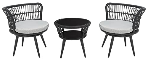 Safavieh Outdoor Collection Black Rattan/Grey Seat Cushion Patio Lounge Bistro Set (Pat9032A) #TOP1