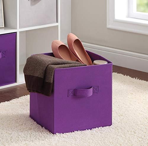URBANESSENTIALS Premium Foldable Cube Storage Box with Handles - Fabric Storage Cube and Storage Organiser - 27 L x 27 W x 28cm H (Purple)