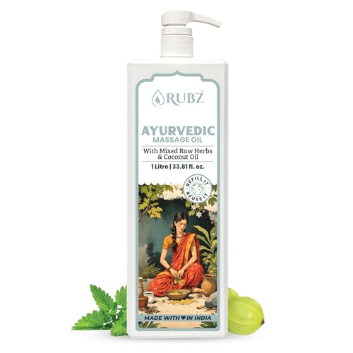 Image of Rubz Ayurvedic Therapeutic Massage Oil For Body & Mind | For Stress Relief & Skin Rejuvenation | Improves Mobility & Flexibility | Suitable For All Skin Types | 1 Lit