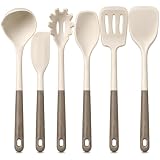 Nexhank Silicone Kitchen Utensils Set, 6-Piece Premium, Cream White & Mocha