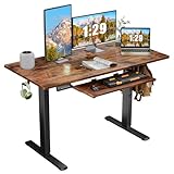 Sweetcrispy Electric Standing Desk Adjustable Height, 48 x 24 inch Stand up Sit Stand Desk with Keyboard Tray, Ergonomic Home Office Rising Table Computer Workstation Gaming Work Desk, Rustic Brown