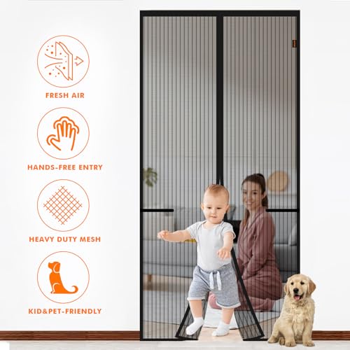 Grifema GH2001-10 Magnetic Fly Screens For Doors, Door Fly Screen Curtain, Fly Nets For Doors, Heavy Duty Bug Mesh Curtain With Powerful Magnets And Full Frame Magic Tape, 100 * 220Cm - 3