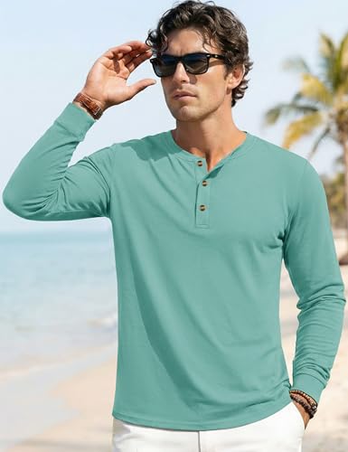 Image of MAGNIVIT Men's Long Sleeve Henley Shirts Cotton 3-Button Spring Casual T-Shirts Solid Color Soft Basic Tops 2026