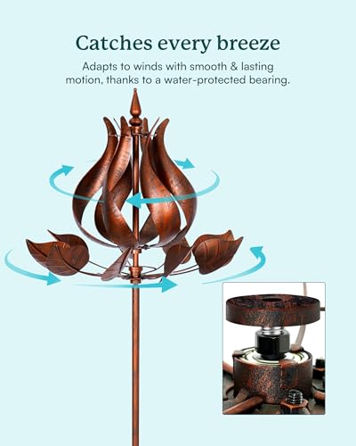 Cyan Oasis Wind Spinners Outdoor - Large Tulip Metal Wind Spinners with Stake, Garden Windmill Yard Spinner Lawn Decor (24" W x 75" H)
