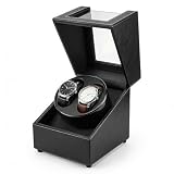 AUVOSES Double Watch Winder for Automatic Watches, Quiet Japanese Motor Rotating Self-Winding Watch Winder Box with Storage Display, Premium PU Leather Watch Winder Case for Rolex Men Women Black White