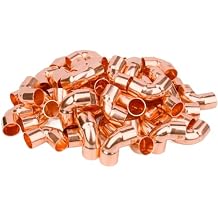 WHK 50-Packs 1/2"inch Copper Fittings 90 Degree Elbow C x C Short Radius 1/2 Copper Sweat Solder Connection for Residential Commercial PlumbingLead-Free