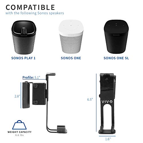 Vivo Dual Wall Mount Brackets Designed For Sonos One, Sl, And Play:1 Audio Speakers, Adjustable Mounting For 2 Sonos Speakers, Black, Mount-Play1B #TOP5