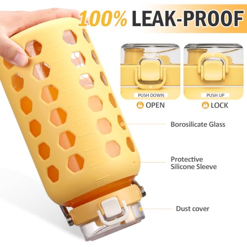 Image of MUKOKO 84 oz Glass Water Bottle, Stainless Steel Handle, Yellow